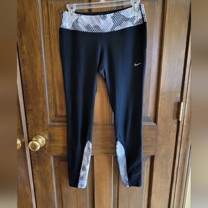 Nike Dri Fit Running Sz L Leggings Black Gray & White W 27 R 7 L 25